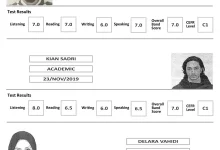 نمونه کارنامه آموزشگاه زبان انگلیسی