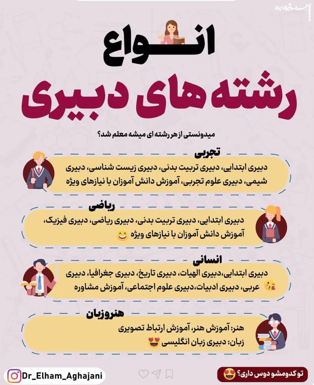 فرهنگیان چه رشته هایی دارد