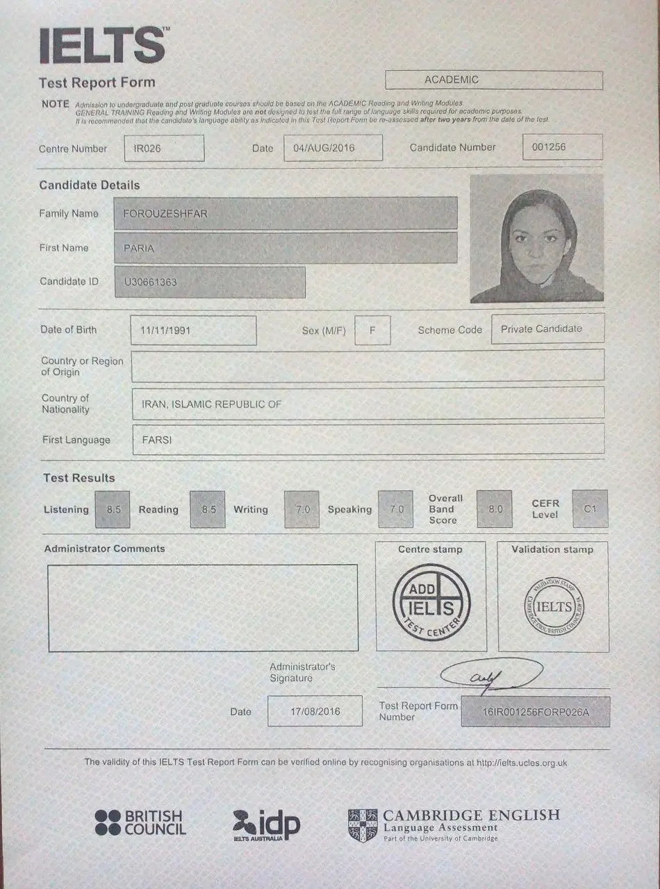 نمونه کارنامه آیلتس 19 نمونه کارنامه آیلتس